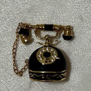Vintage Style Black and Gold Telephone Brooch